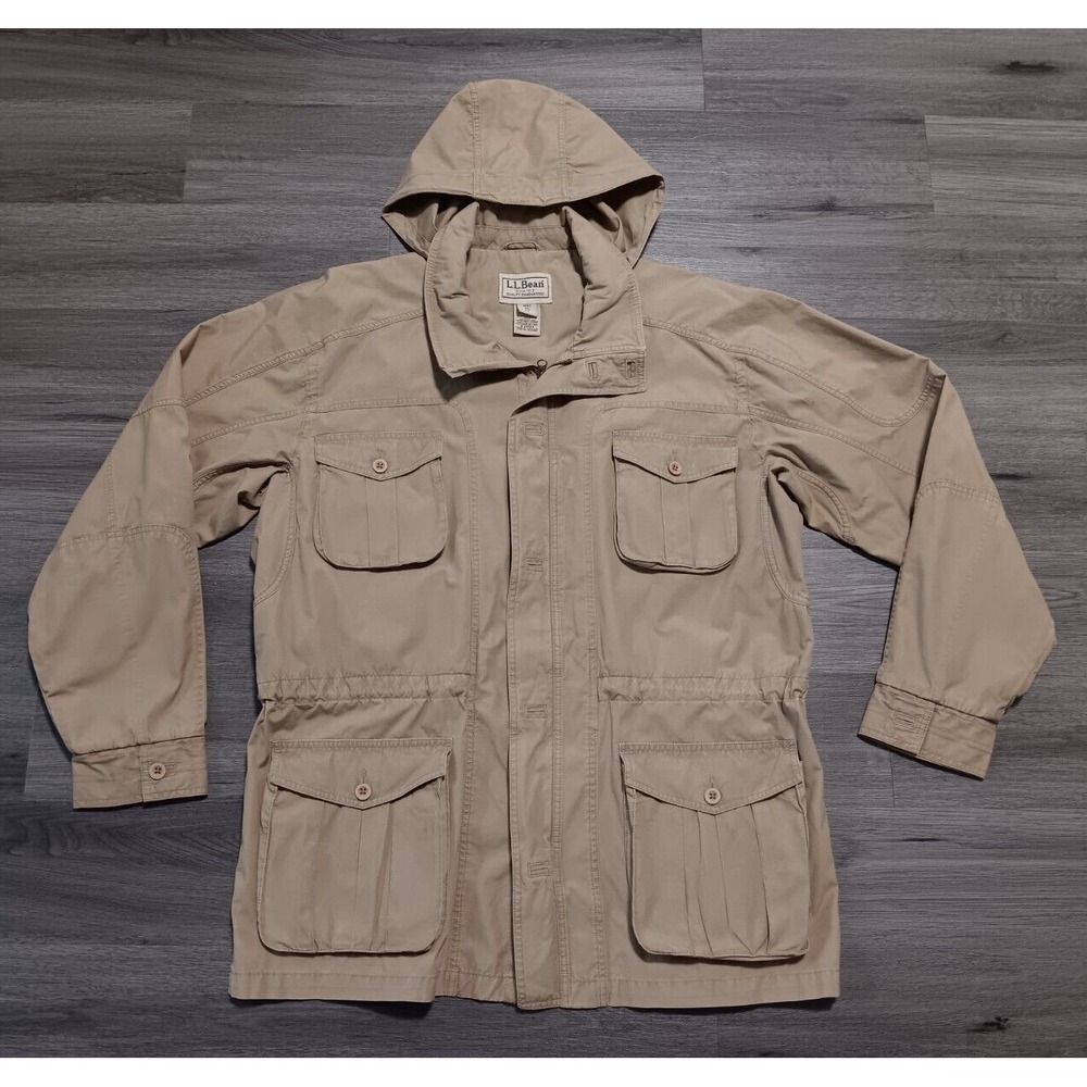 LL Bean Men's Khaki Hooded Field‎ Barn Chore Utility Jacket Coat Size XL